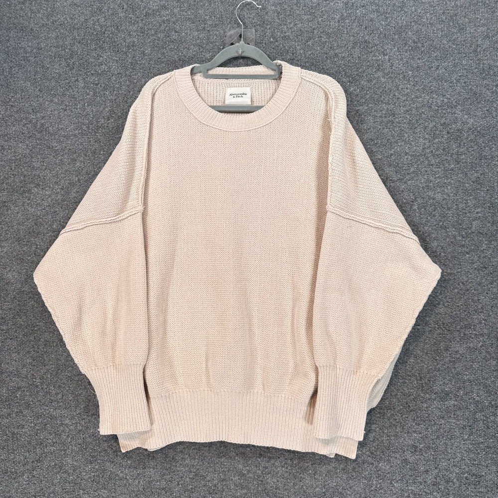 Abercrombie & Fitch Sweater Womens XL Tan Shaker Stitch Oversized Crewneck Knit